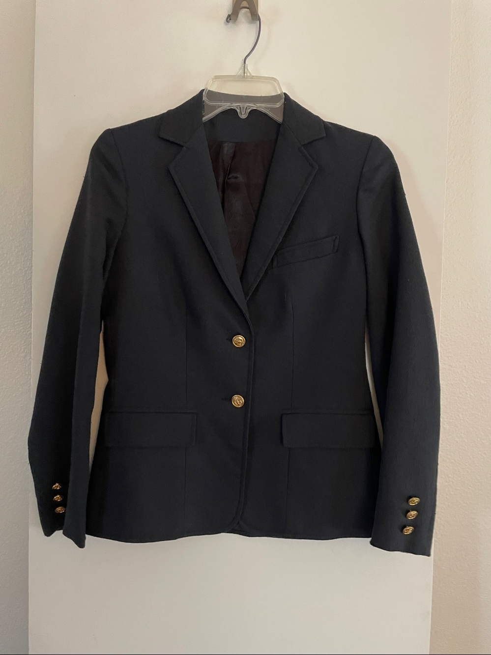 VTG: Navy Fitted Structured Blazer Dark Academia Preppy Gold Buttons